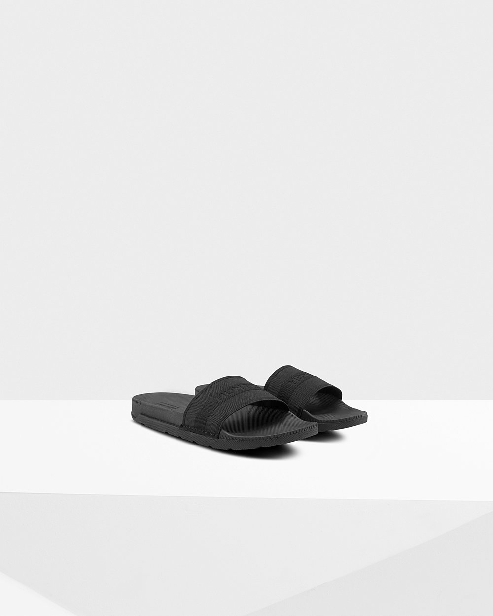 Hunter Original Elastic Slides - Shop Womens Black - WVHTNU459